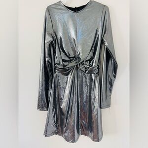 Zara Shimmering Silver Long Sleeve Dress